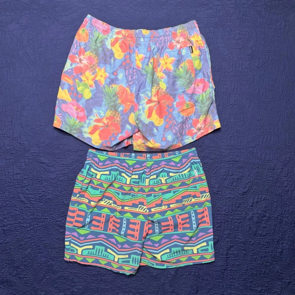 Chubbies Swim Trunks Lot of 2 Tropical Floral Geometric Blue  Men's XL Read